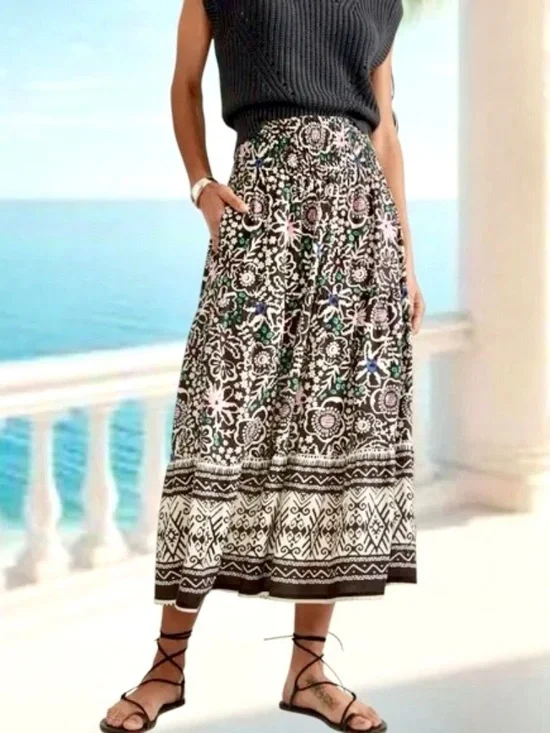 MARINE LAYER Corinne Tence/ Linen Smocked Waist Maxi Skirt - S - Picture 1 of 10